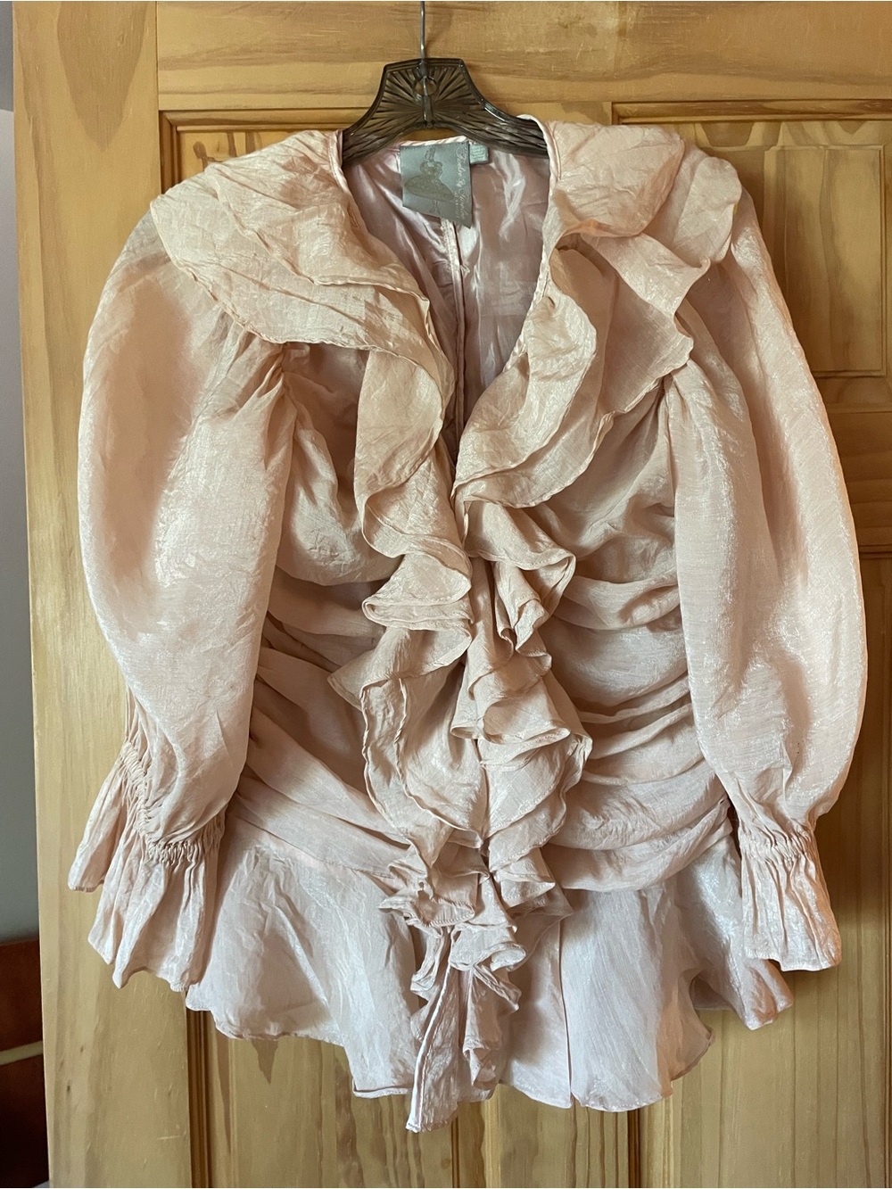Twelve by Twelve Pale Blush Ruffled Satin-Like Blouse